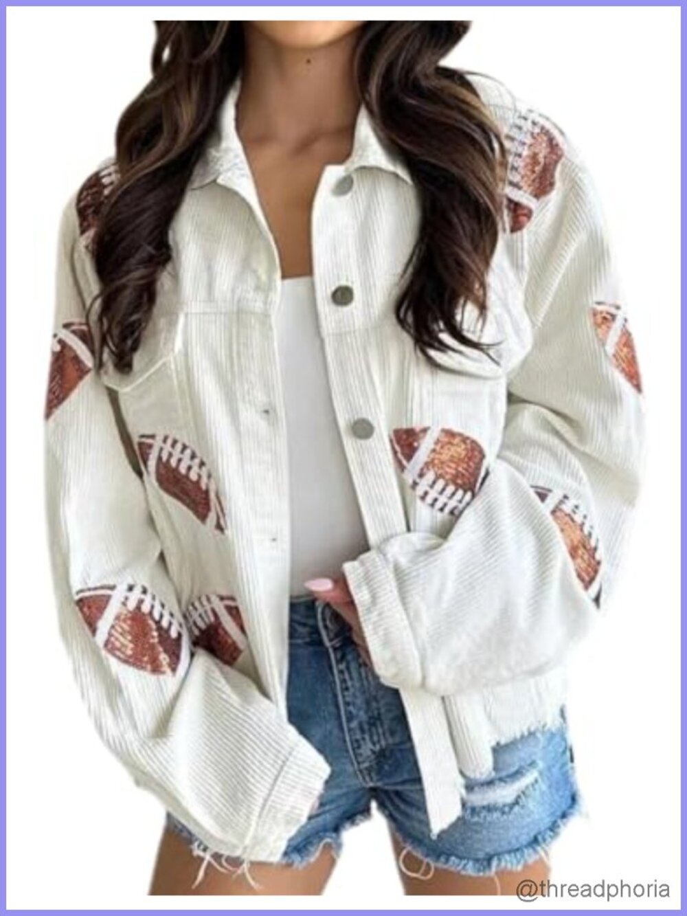 Cropped Corduroy Sequin Football Jacket Vintage